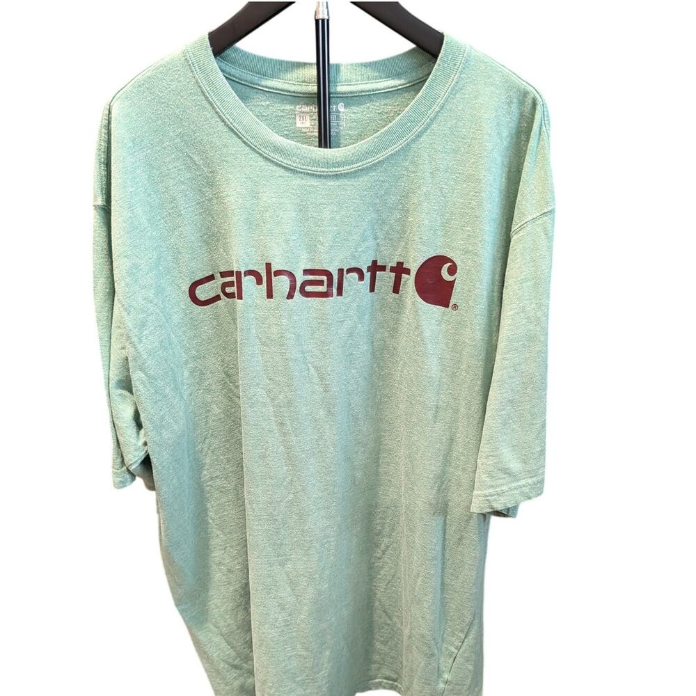 Carhartt 2XL Tall Mint Green Logo Graphic T Shirt Loose Fit Workwear